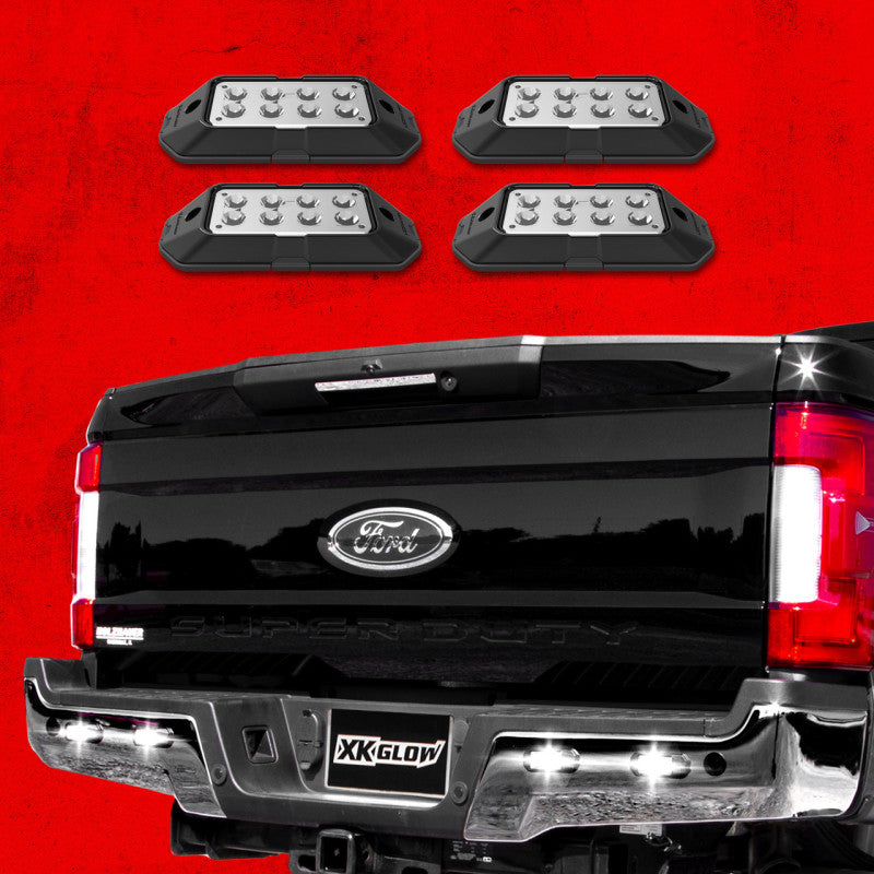 XKGLOW XK Glow Strobe Pod Lights w/ Traffic Modes Ultra Bright LEDs Multiple Modes + Solid On -White 4pc