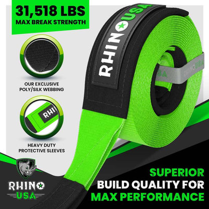Rhino USA Recovery Tow Strap 3Inx20Ft (Green)