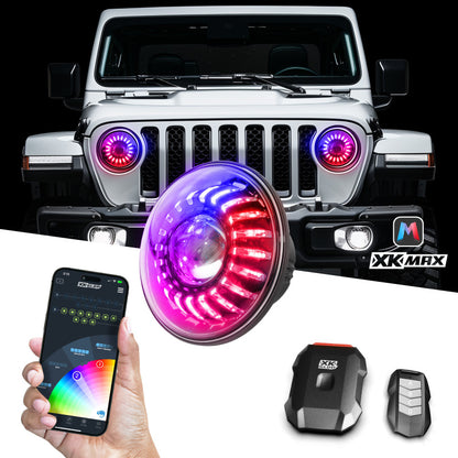 XKGLOW XK Glow 2019+ Jeep Wrangler JL/JT 7in Headlight XKmax RGBW Kit w/ Mnt Brkt App Cntrl 2pc
