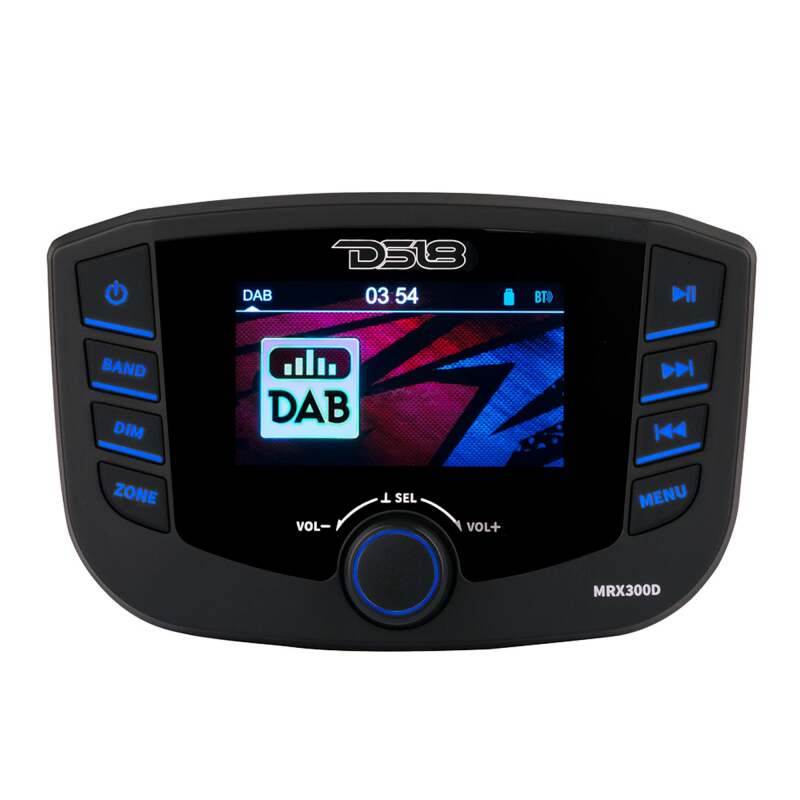 DS18 3in Color TFT Screen 3 Zones 4 volts Output BT RDS 4x 50 Watts DAB Europe Antenna Incl Headunit