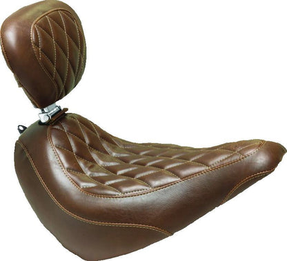 Mustang Motorcycle Mustang 18-21 Harley Street Bob Wide Tripper Solo Seat w/Driver Backrest Diamond Stitch - Brown
