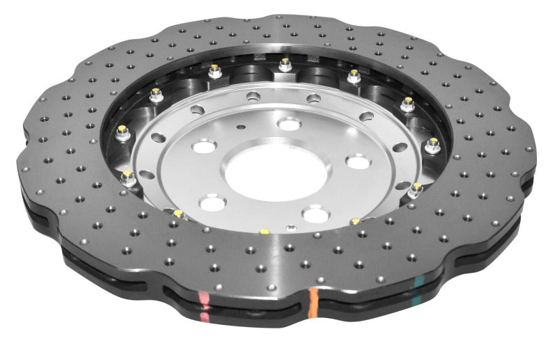 DBA 2014+ Audi RS Q3 Front 5000 Series Cross Drilled & Dimpled Rotor w/Clear Anodized Hat