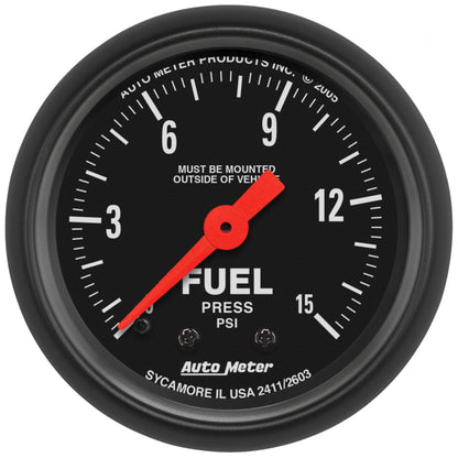 Autometer Z Series 2-1/16in 15 PSI Mechanical Fuel Pressure Gauge