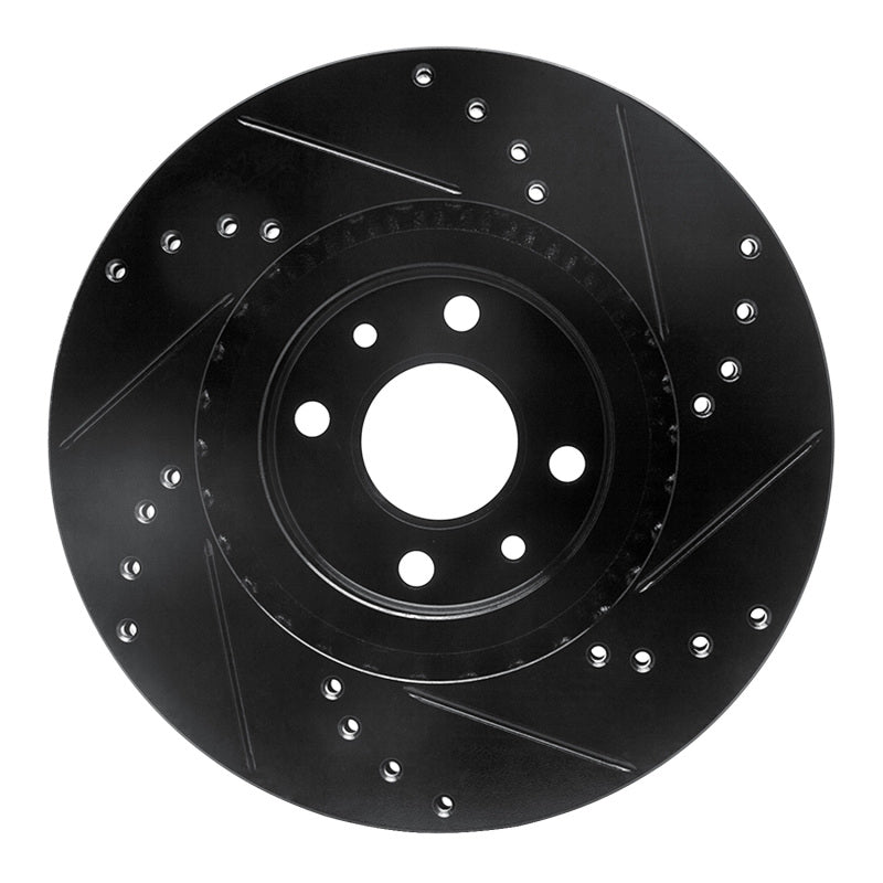 R1 Concepts R1 2012-2019 Fiat 500E Front Left Drilled & Slotted Black Brake Rotor