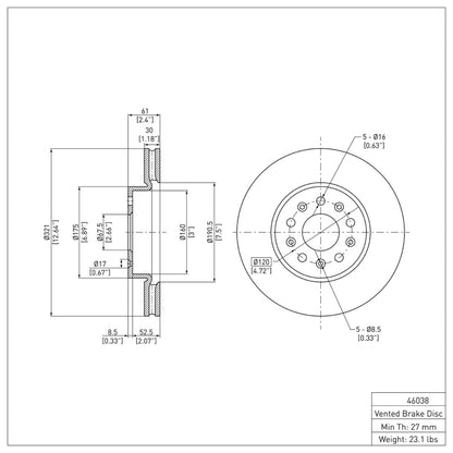DFC 14-20 Cadillac CTS Front Brake Rotor