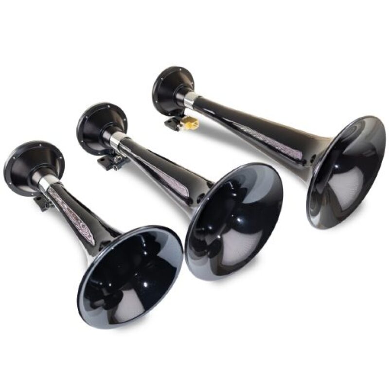 Kleinn Air Horns Kleinn Black Triple Horn/ 15In/13In/11In - High Impact ABS Trumpet/ Zinc Alloy Base