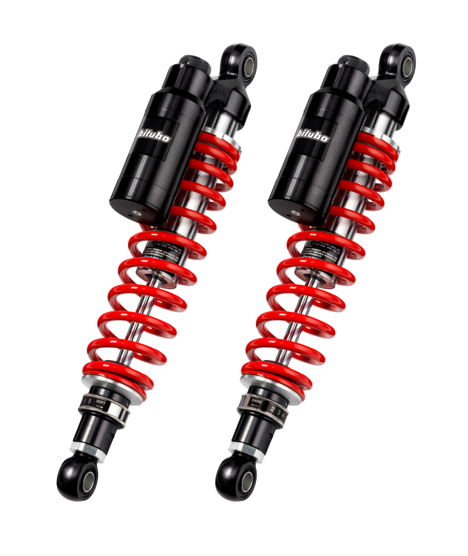 Bitubo Suspension Bitubo WMT0 Twinshocks Adj.: Spring Preload, Reb., Comp., Length 362mm, Piggyback Tank, Red Springs