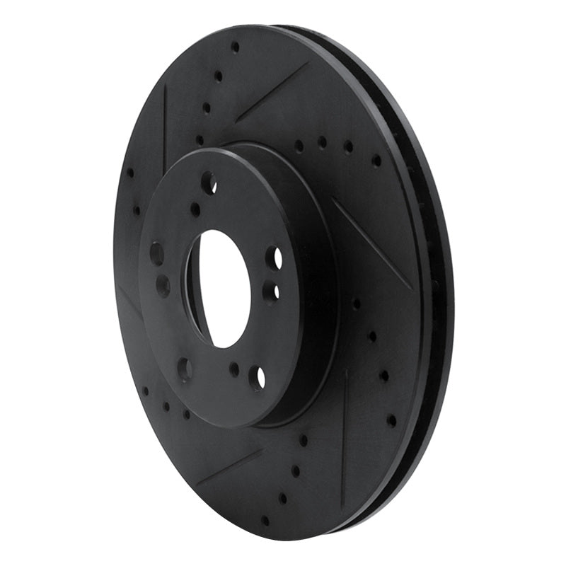 R1 Concepts R1 06-15 Honda Civic Front Left Drilled & Slotted Black Brake Rotor