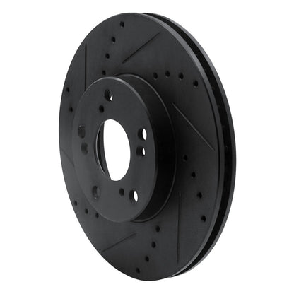 R1 Concepts R1 06-15 Honda Civic Front Left Drilled & Slotted Black Brake Rotor
