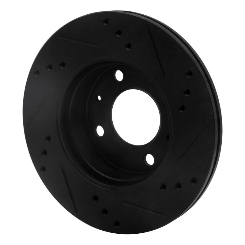 R1 Concepts R1 00-02 Hyundai Accent Front Left Drilled & Slotted Black Brake Rotor