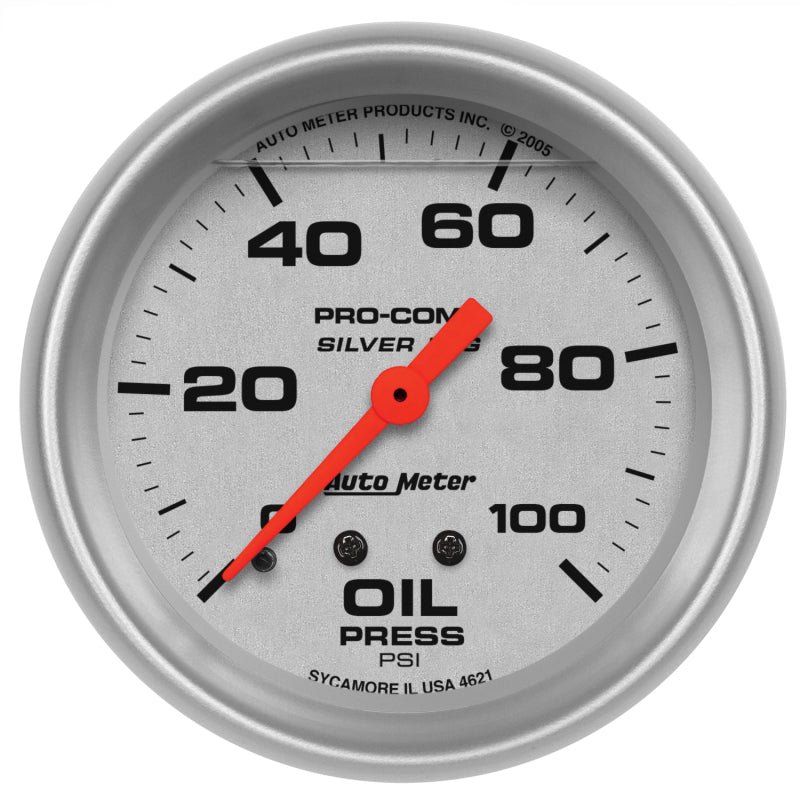 Autometer Ultra-Lite 2.625in Liquid Filled Mechanical 100 PSI Silver Oil Pressure Gauge