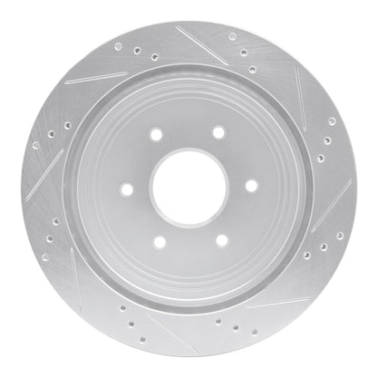 R1 Concepts R1 17-24 Nissan Titan Rear Left Drilled & Slotted Silver Brake Rotor