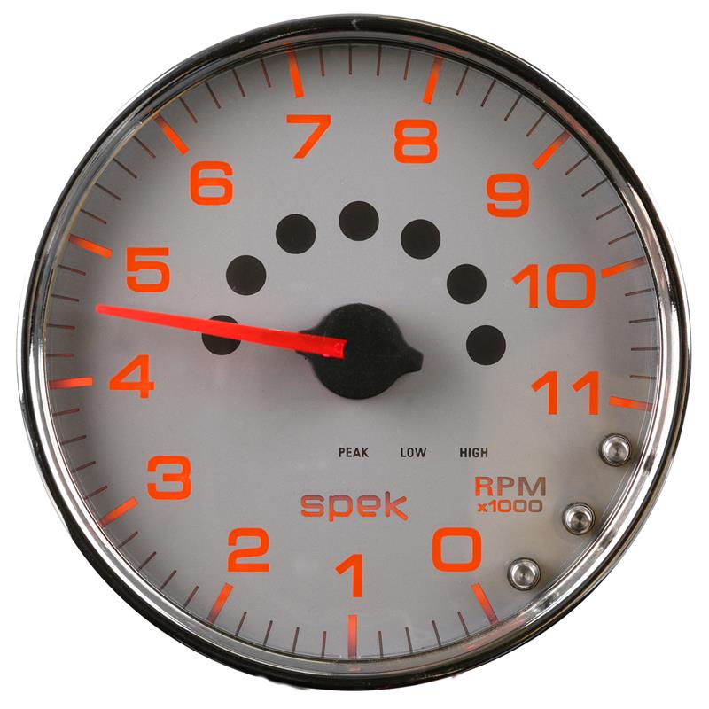 Autometer Spek-Pro Gauge Tachometer 5in 11K Rpm W/Shift Light & Peak Mem Silver/Chrome