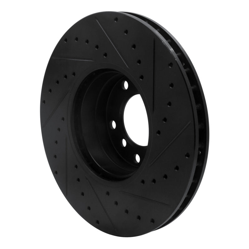 R1 Concepts R1 00-03 BMW 540I Front Left Drilled & Slotted Black Brake Rotor