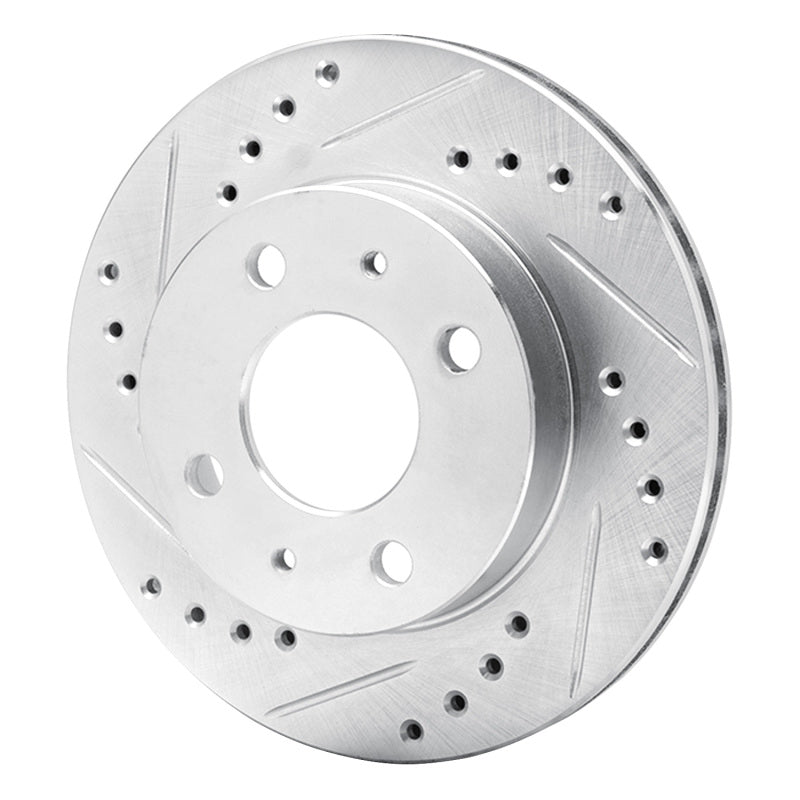 R1 Concepts R1 95-00 Nissan Lucino (Mexico) Front Left Drilled & Slotted Silver Brake Rotor