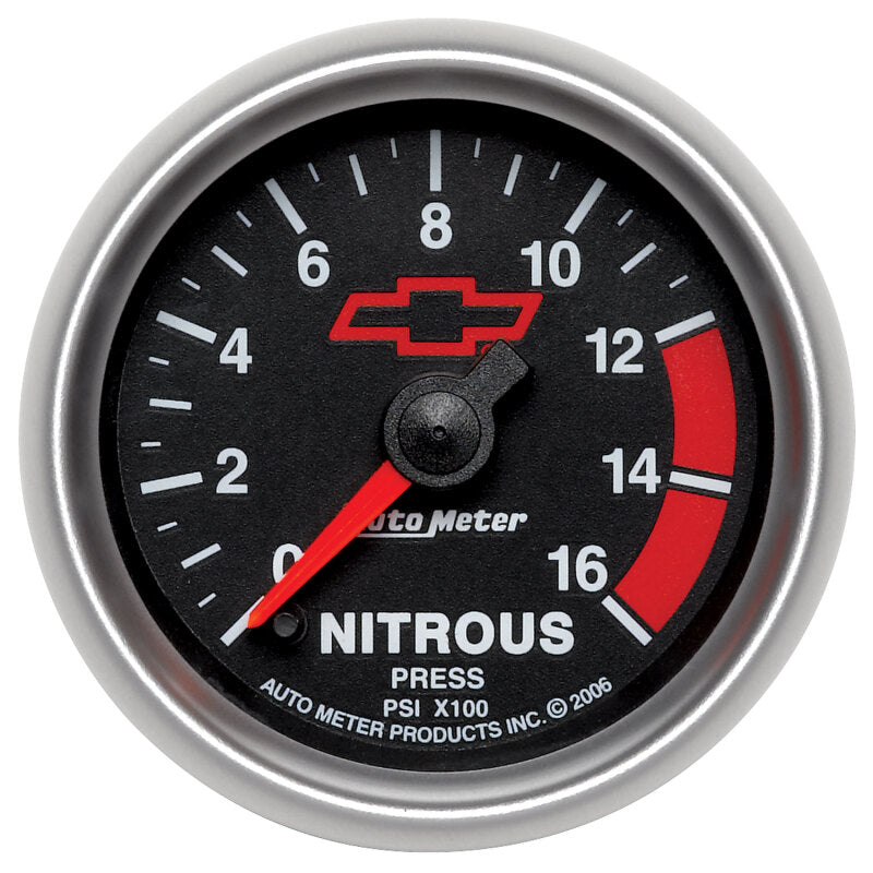 Autometer GM Bowtie Black 2-1/16in 0-1600 PSI Nitrous Pressure - Digital Stepper Motor