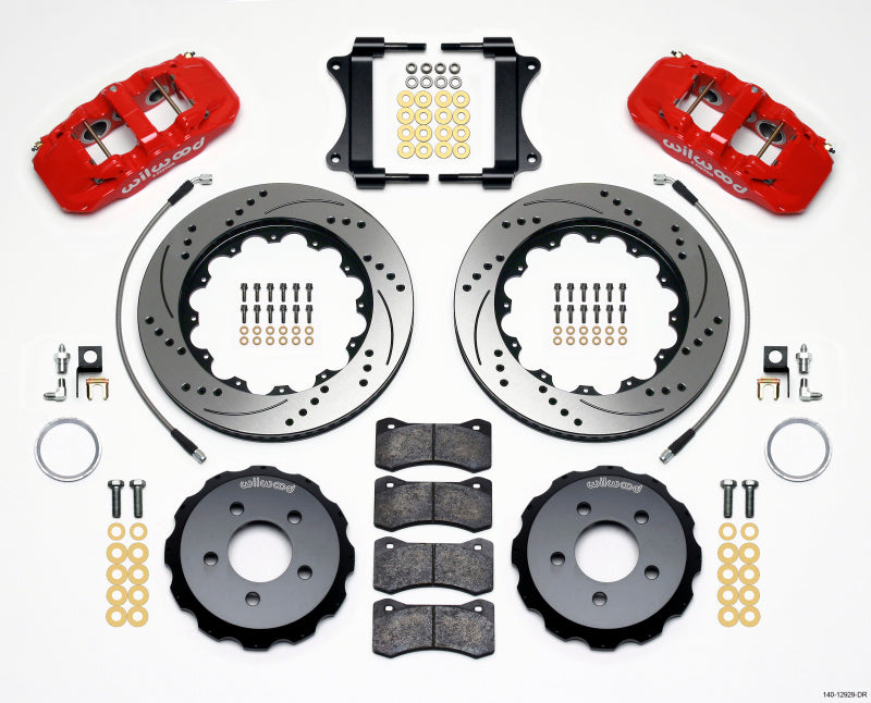Wilwood AERO6 Front Hat Kit 14.25 Drilled Red 2008-2009 Pontiac G8 w/Lines