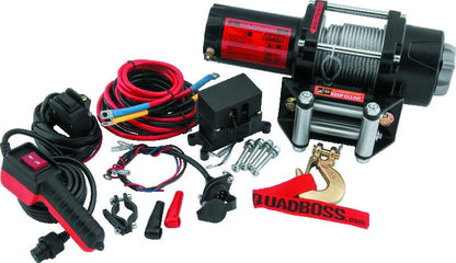 QuadBoss Winch Kit - 39ft x 3/16in Cable - 3hp - Roller Fairlead - Wired Remote - 2500lb