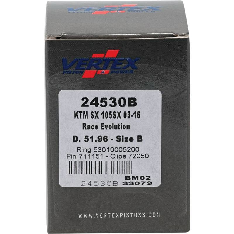 Vertex Pistons Vertex Piston 04-11 KTM 105 SX 105cc Cast Race Evolution Stroker Piston Kit 112cc 15mm