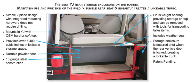 Tuffy Products Tuffy Yj Tailgate Security Enclosure- 01Blk 8795 Yj Wg