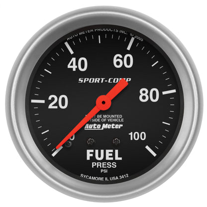 Autometer Sport-Comp 2 5/8in 100psi Mechanical Fuel Pressure Gauge