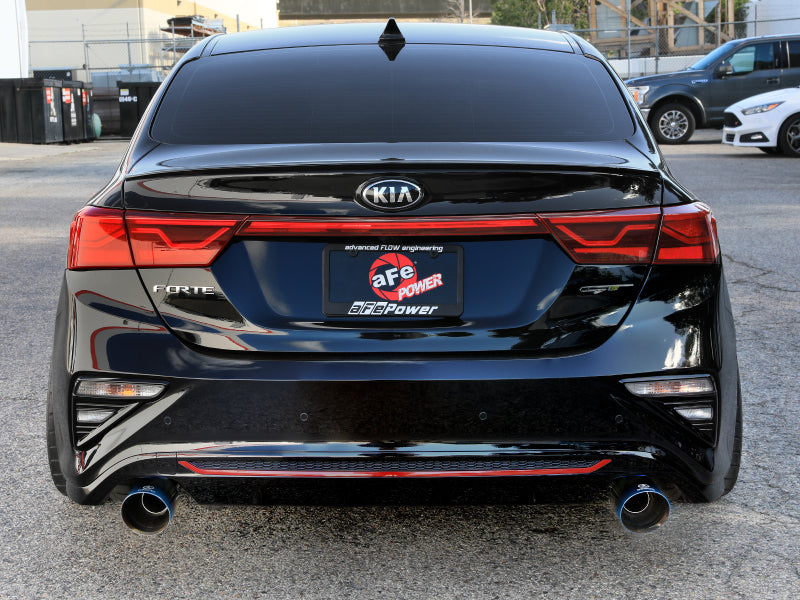 aFe Takeda 20-21 Kia Forte GT 1.6L (t) 3in to 2.5in SS Axle-Back Exhaust System w/ Blue Flame Tips