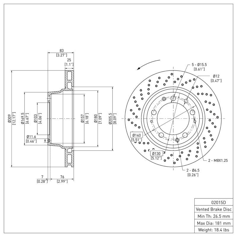 DFC 78-89 Porsche 930 Left Rear Drilled Brake Rotor