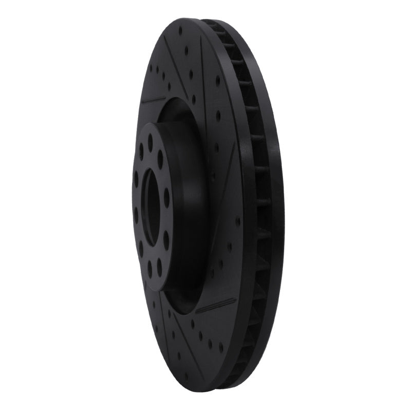 R1 Concepts R1 99-04 Audi S6 Front Right Drilled & Slotted Black Brake Rotor