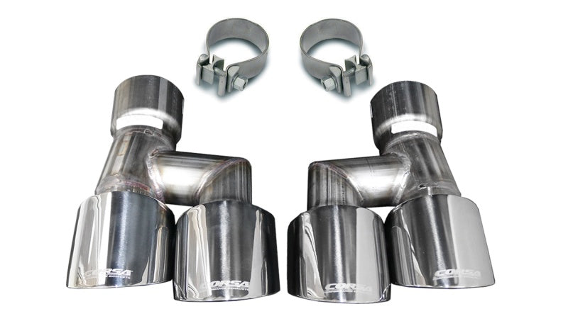 CORSA Performance Corsa 18-23 4.0in Twin Tip Polished Pro-Series Tip Kit Fits No-Valve Mustang Exhaust Clamps Inc