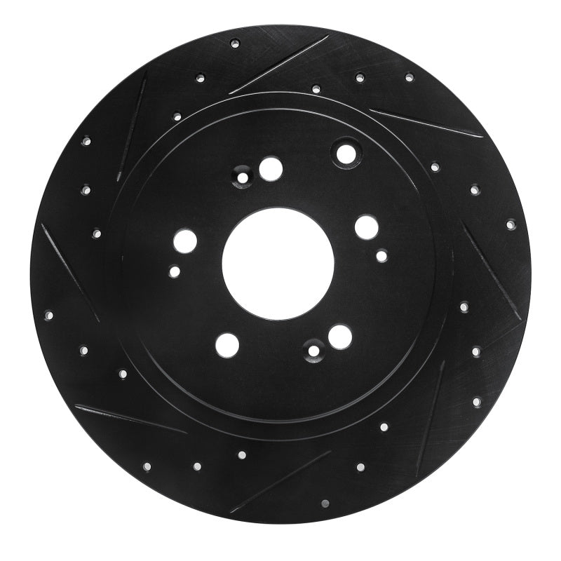 R1 Concepts R1 06-14 Honda Ridgeline Rear Left Drilled & Slotted Black Brake Rotor