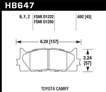 Hawk Performance Hawk 10 Lexus ES350 / 07-11 Toyota Camry SE/XLE HPS Street Front Brake Pads