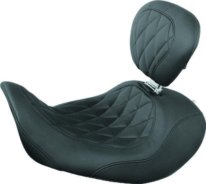 Mustang Motorcycle Mustang 06-17 Harley Dyna Wide Tripper Forward Solo Seat w/Driver Backrest Diamond Stitch - Black