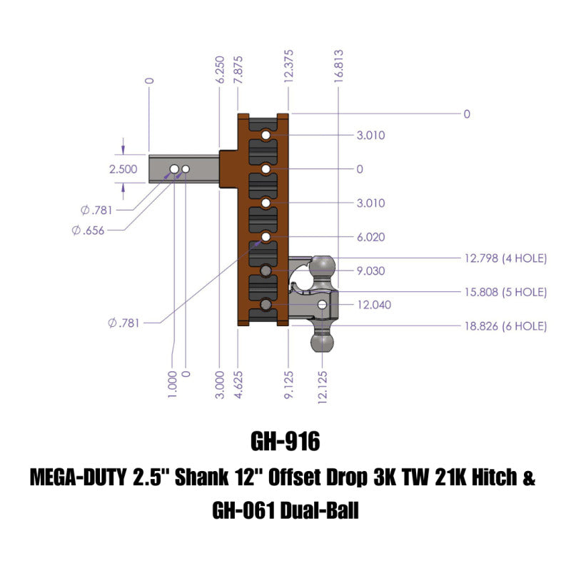GEN-Y Hitch Gen-Y Mega Duty 2.5in Shank 12in Offset Drop 3K TW 21K Hitch w/GH-061 Dual-Ball