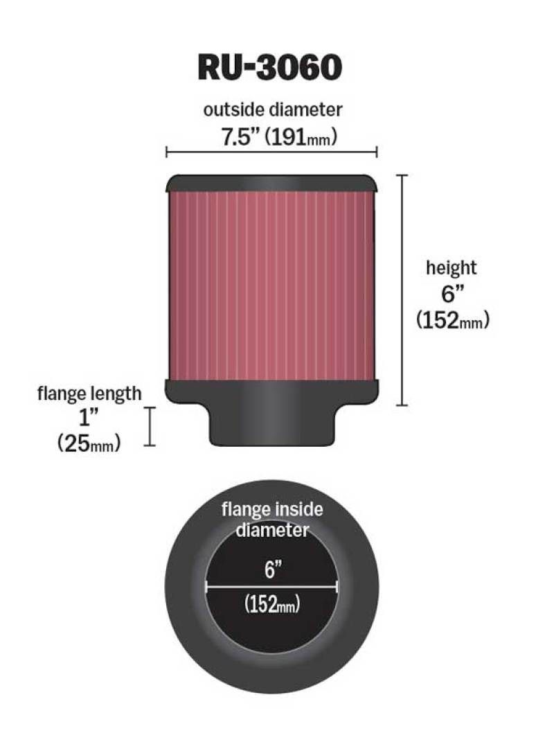 K&N Engineering K&N Universal Rubber Filter 6in Flange ID / 7.5in OD / 6in Height / Round Straight
