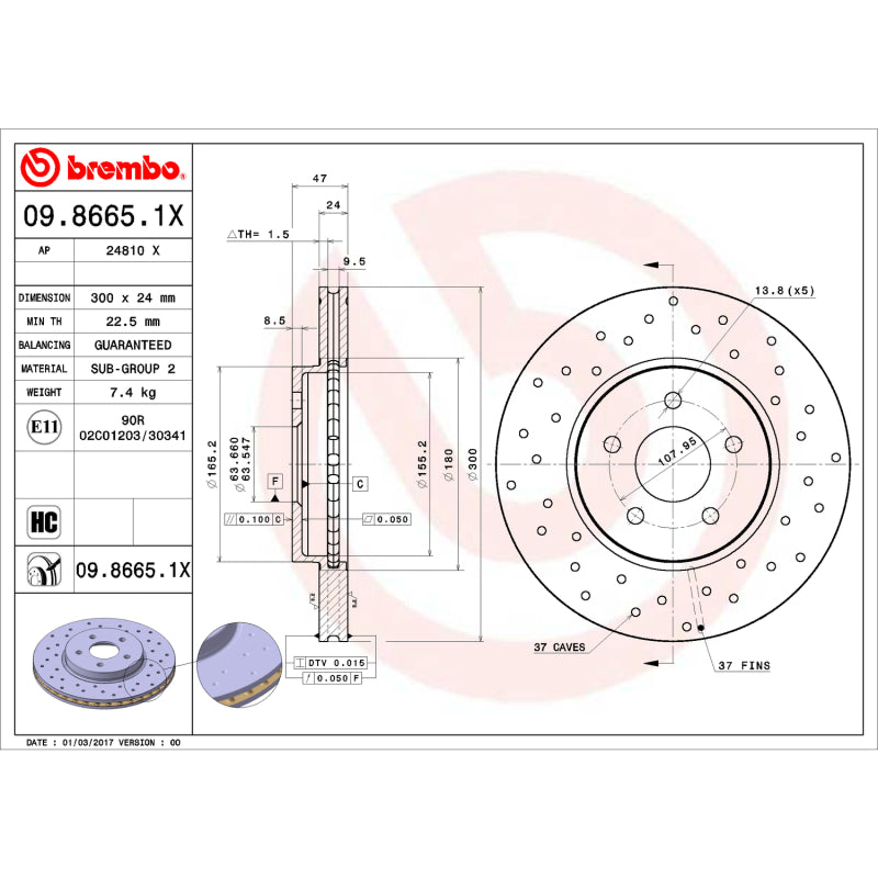 Brembo OE 02-08 Jaguar X-Type Drilled Xtra Brake Disc - Front