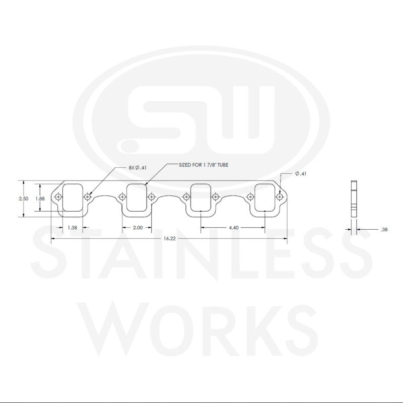 Stainless Works SBF Rectangular Shaped Port Header 304SS Exhaust Flanges 1-7/8in Primaries (2in BP)