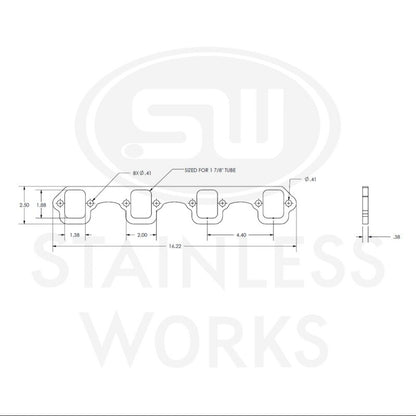 Stainless Works SBF Rectangular Shaped Port Header 304SS Exhaust Flanges 1-7/8in Primaries (2in BP)