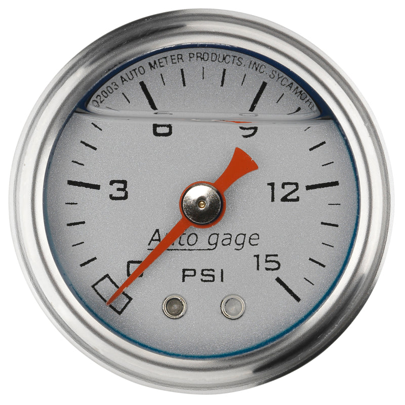 Autometer AutoGage 1.5in Liquid Filled Mechanical 0-15 PSI Fuel Pressure Gauge - Silver