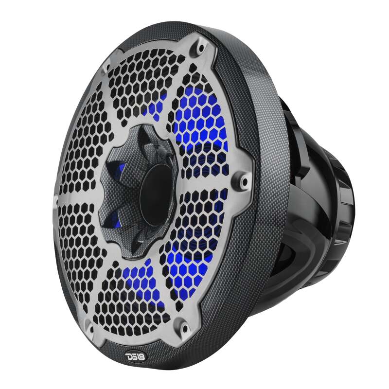 DS18 Hybrid Marine Speakers w/ Driver And RGB LED 10in 2-Way 450 Watts RMS 4 ohm Crbn Fiber w/ Cover