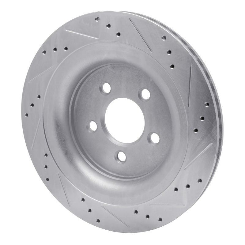 R1 Concepts R1 15-23 Ford Mustang Rear Left Drilled & Slotted Silver Brake Rotor