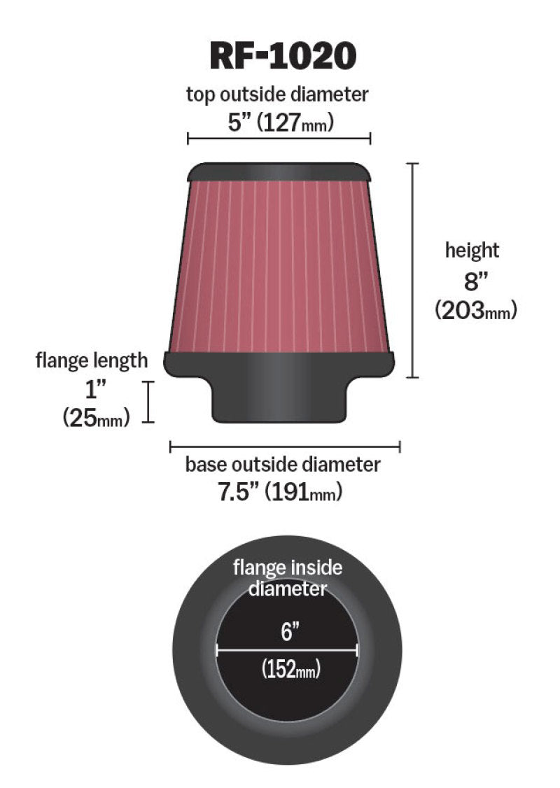 K&N Engineering K&N Universal Air Filter 6in Flange ID x 7.5in Base / 5in OD Top x 8in H