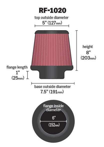 K&N Engineering K&N Universal Air Filter 6in Flange ID x 7.5in Base / 5in OD Top x 8in H