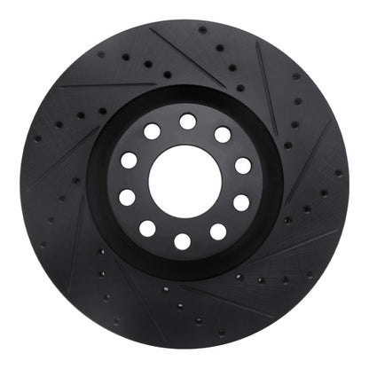 R1 Concepts R1 99-04 Audi S6 Front Right Drilled & Slotted Black Brake Rotor