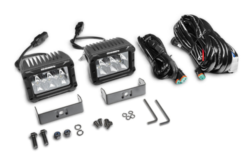 Go Rhino Xplor Bright Series Rectangle LED Spot Light Kit (Surface/Thread Stud Mnt) 4x3 - Blk (Pair)