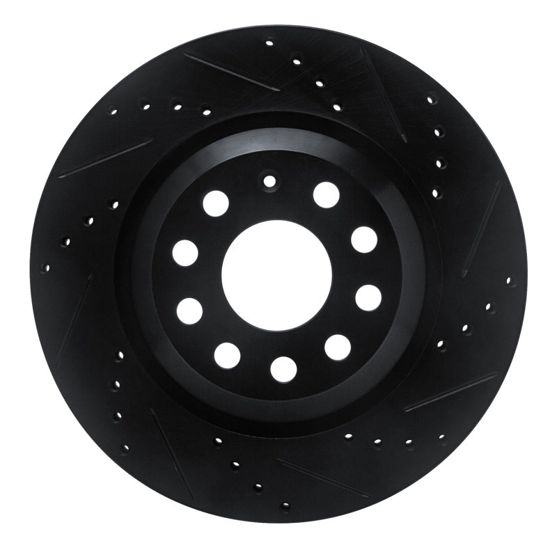 R1 Concepts R1 15-25 Volkswagen GTI Rear Right Drilled & Slotted Black Brake Rotor