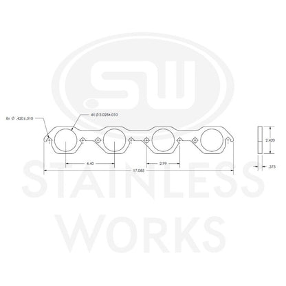 Stainless Works Small Block Ford AFR 225 Head Round Port Header 304SS Exhaust Flanges 2in Primaries