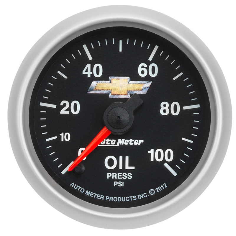 AutoMeter Gauge Oil Press 2-1/16in. 100PSI Digital Stepper Motor Chevy Gold Bowtie