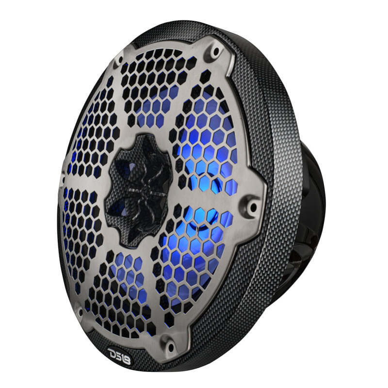 DS18 NXL-M Series Speaker w/ RGB LED Lights 8in 2-Way 125 Watts RMS 4 ohm Black Crbn Fiber w/ Cover