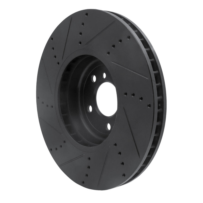 R1 Concepts R1 09-17 BMW 550I GT Right Front Drilled & Slotted Black Brake Rotor