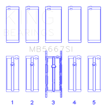 King Engine Bearings Mini W10B16A/W11B16A Silicon Bi-Metal Aluminum Main Bearing Set - Size +0.25mm